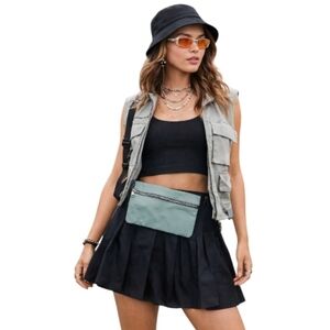 Customized dolls kill black pleated festival skort skirt short utility Medium